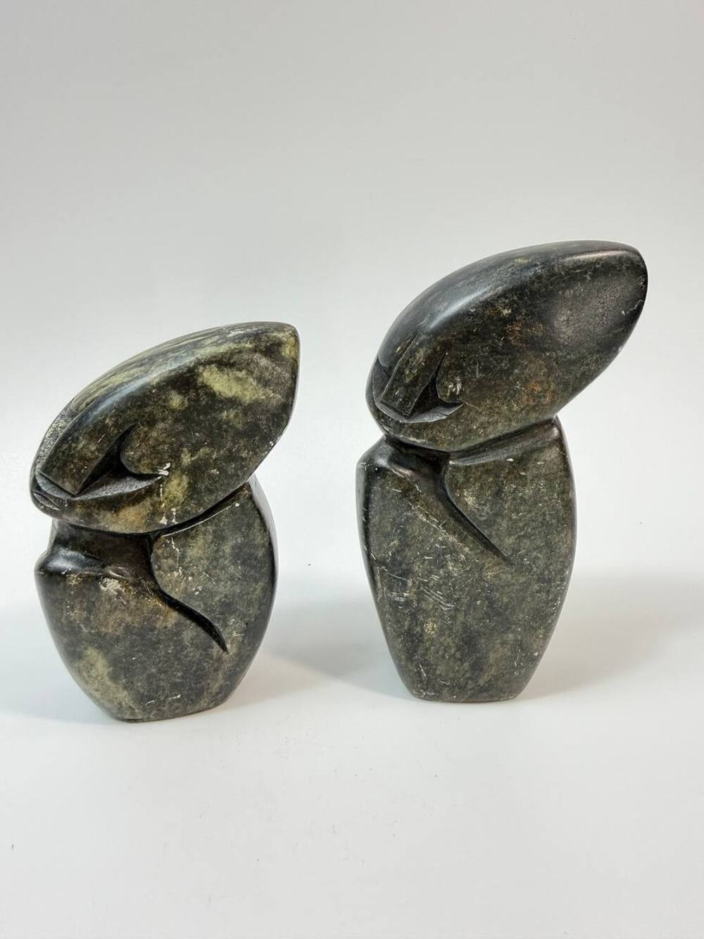 Hand Carved Stone Bird Sculptures Abstract Stone Birds Set 2 1.42 lb